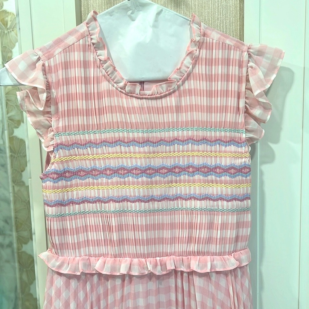 Girls SELF PORTRAIT embroidered pink chiffon dress size 8-10 years